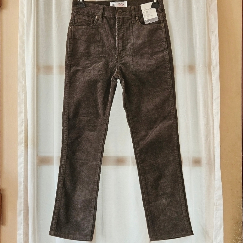 GAP HIGH RISE VINTAGE SLIM CORDUROY PANTS WOMEN'S PETITE SIZE 25|0 - Picture 7 of 16